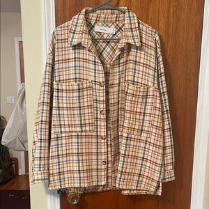 Bershka Plaid Button-Up Shirt Jacket